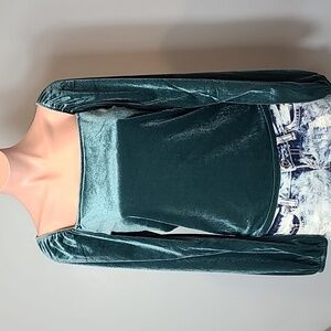 GAP Velvet Top‎ Blouse NWT Puff Sleeve Green Fairy Whimsigoth Size Small